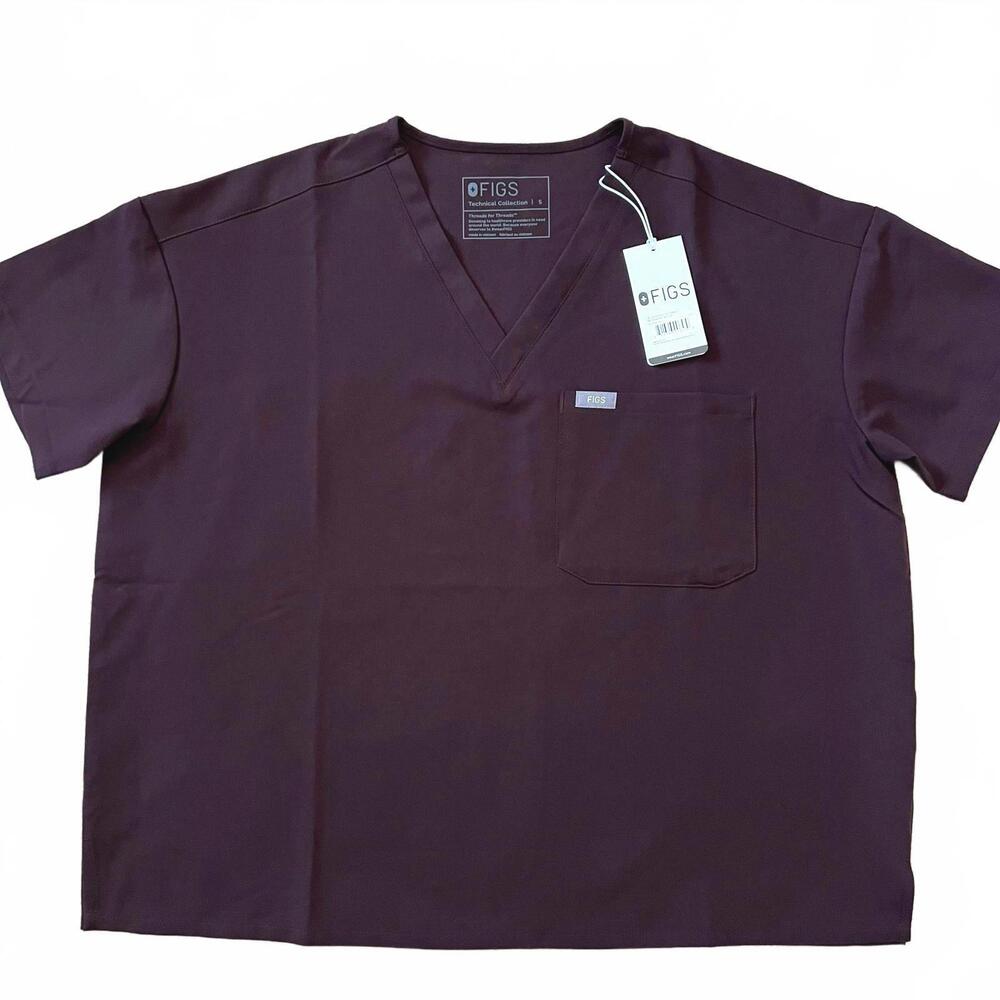 Figs Women's V-Neck Top in Rich Plum